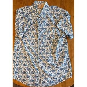 Cigar Couture Mens XL Blue Floral Paisley Cotton Short Sleeve Button Down Shirt